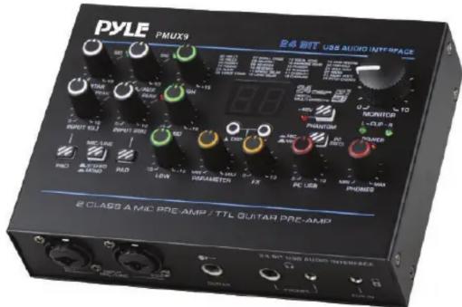 PYLE PMUX9 2.4 BIT USB AUDIO INTERFACE 2 CLASS A MIC PRE-AMP / TTL GUITAR PRE-AMP