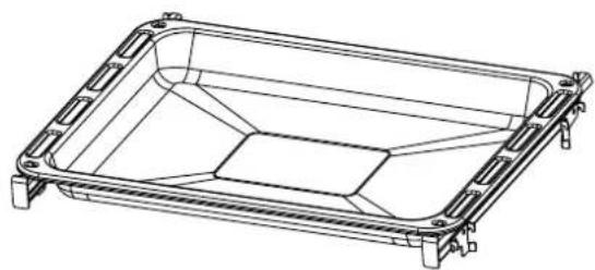 Technical line drawing of a rectangular electronic component with mounting feet and internal compartments, no text or symbols.