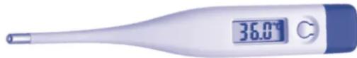 Digital thermometer with display showing temperature reading of 36.0°C (no text or symbols on device body)