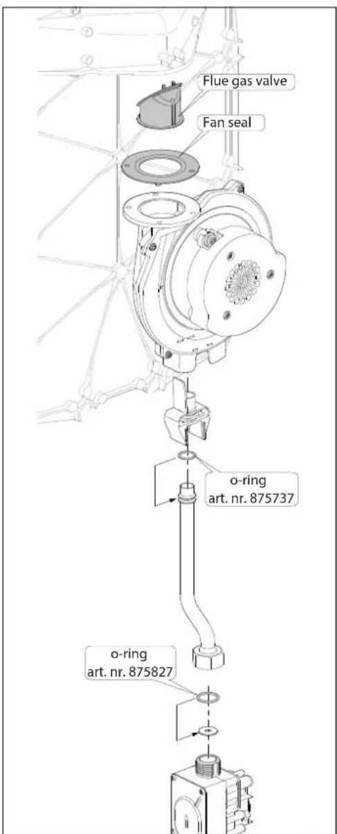 Flue gas valve Fan seal o-ring art. nr. 875737 o-ring art. nr. 875827