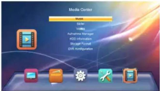 Media Center Music Slider Videos Aufnahme Manager HDD Information Storage Format DVR Configuration