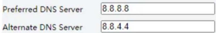 Preferred DNS Server 8.8.8.8 Alternate DNS Server 8.8.4.4