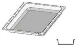 3D rendering of a rectangular tray with a gray interior and a separate curved bracket on the right (no text or symbols)