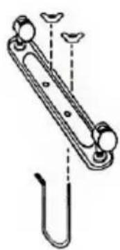 Pure mechanical diagram of a U-shaped spring with two side flanges and a vertical dashed line indicating a measurement or alignment (no text or symbols)