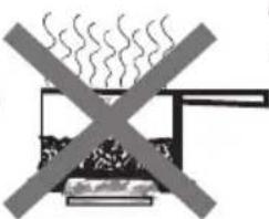 Diagram showing a crossed-out box with steam rising above a container, indicating no smoke or dust emission.