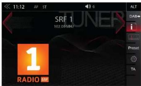 11:12 AF ST SRF 1 102.00 MHz TUNER 1 RADIO SRF ALT DAB- i Preset TA