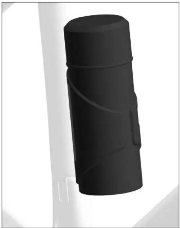Black cylindrical object with a curved lid, shown against a plain background (no text or symbols)
