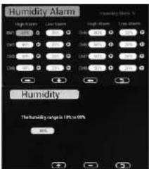 Humidity Alarm High level Low level High level Low level 400 500 600 700 800 900 400 500 600 700 800 900 400 500 600 700 800 900 400 500 600 700 800 900 Humidity The humidity range is 10% to 69%