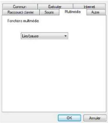 Commun Exécuter Internet Raccouci clavier Sours Multimédia Aure Fonctions multimedia Line/oupe OK Annuler