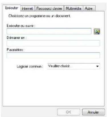 Executer Internet Fecceurs devier Multimedia Autre Choisissez un programmée ou un document. Executer ou ouvrir : Démarier en : Paramètres: Logiciel commun : Veuillez choix... OK Annuler