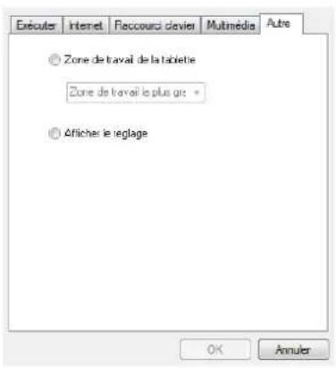 Exécuter Internet Recceurci devier Multimédia Autre Zone de travail de la tabletie Zone de travail le plus gris * Afficher le reglage OK Annuler