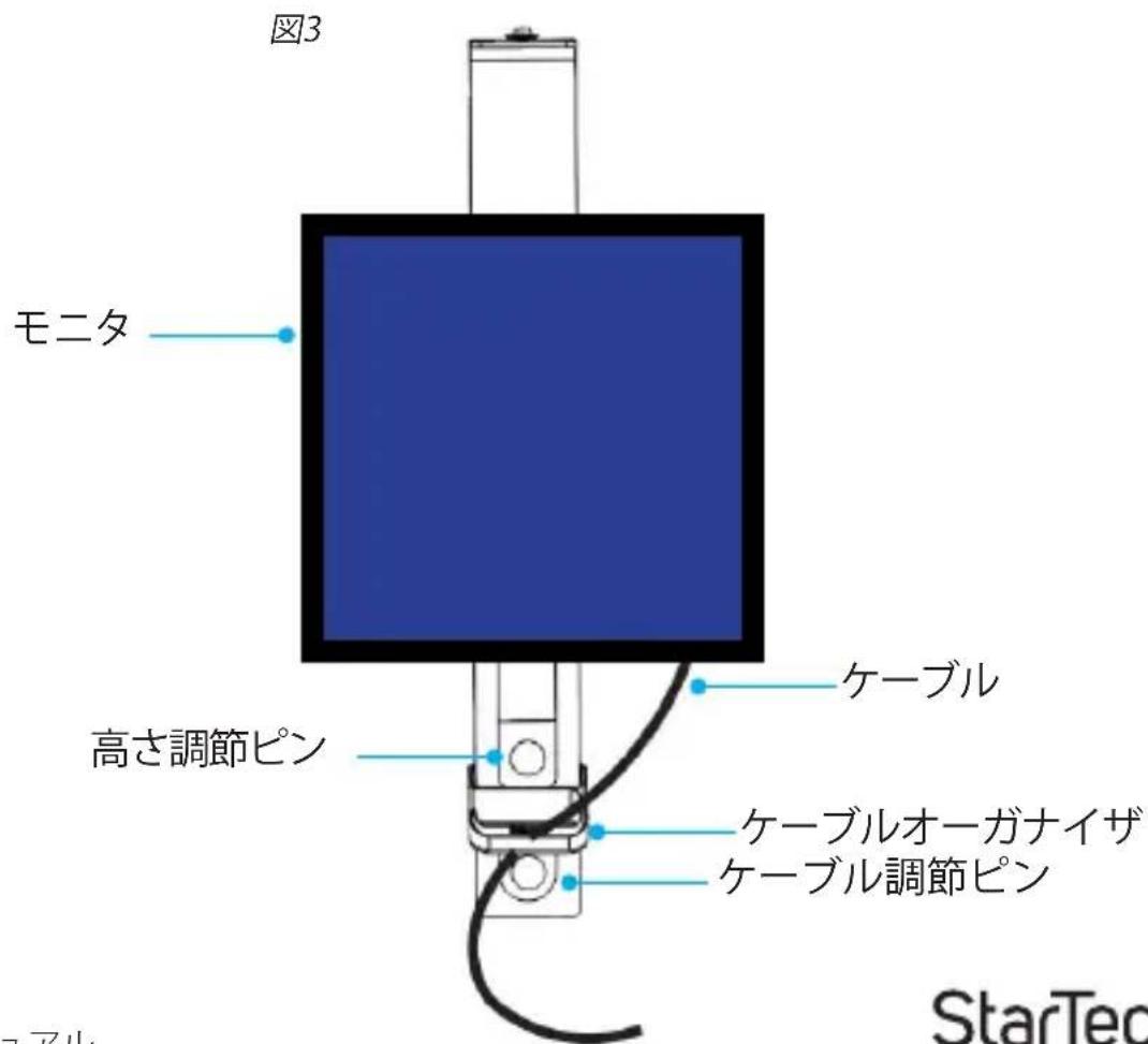 図3 モニタ 高さ調節ピン ケーブル ケーブルオーガナイザ ケーブル調節ピン StarTec