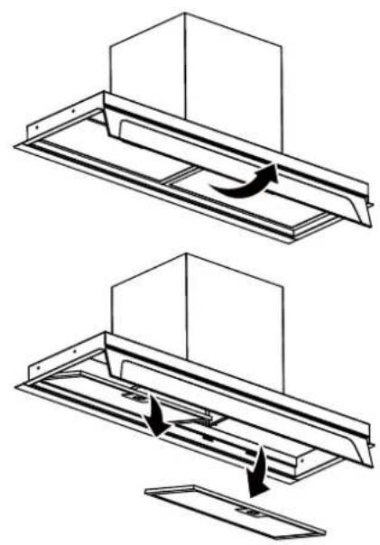 Technical line drawing showing two mechanical assembly steps with directional arrows indicating motion (no text or symbols)