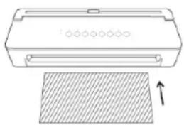 Simple line drawing of a rectangular container with a hatched base and an upward arrow, no text or symbols present.