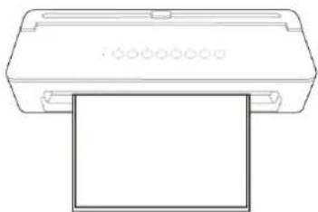 Line drawing of a printer with paper inside.
