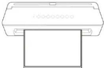 Line drawing of a printer with a blank paper sheet (no text or symbols)