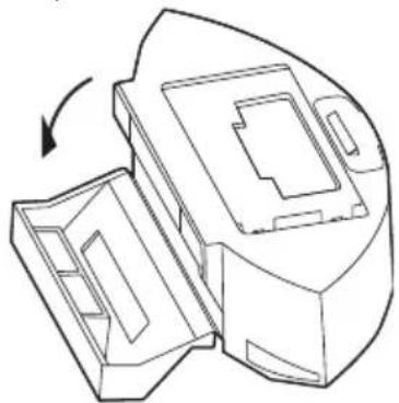 Technical line drawing of a mechanical component with an arrow indicating rotation (no text or symbols)