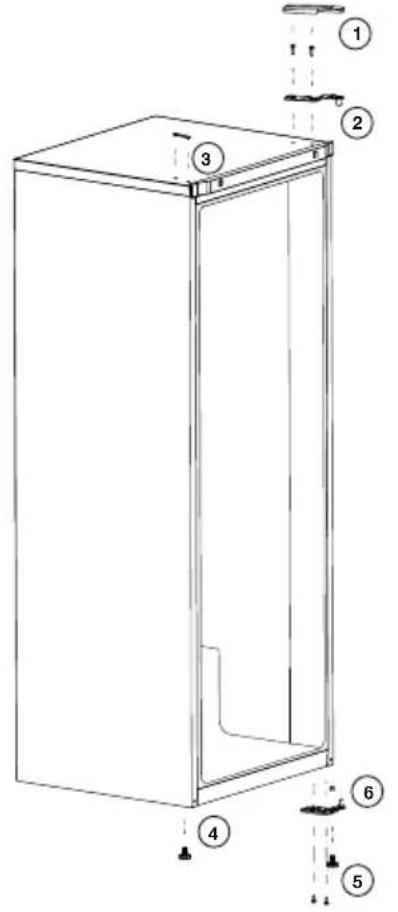 Technical diagram of a refrigerator with numbered components for identification