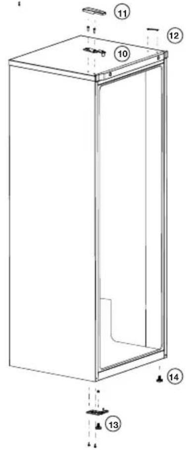 Technical diagram of a refrigerator with numbered components for identification