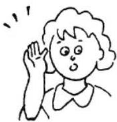 Simple line drawing of a person with surprised expression and raised hand (no text or symbols)