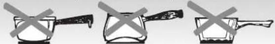 Three identical illustrations of cooking utensils with crossed-out X marks, no text or symbols present