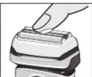 Illustration of a hand pressing down on a mechanical component (no text or symbols visible)