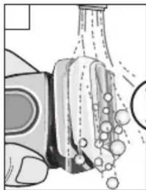 Illustration of a hand washing a car with bubbles rising from the chimney (no text or symbols)