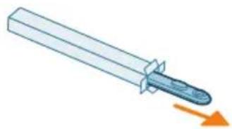 Illustration of a mechanical tool with a blue handle and orange arrow indicating motion (no text or symbols)