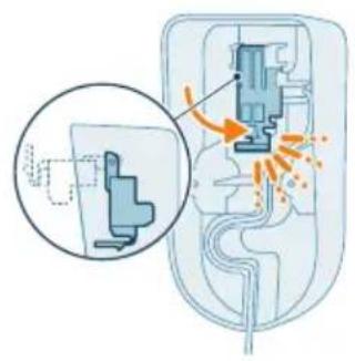 Diagram of a mechanical device with highlighted internal components and motion arrows (no text or symbols)