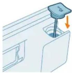 Diagram of a mechanical component with a lever and arrow indicating direction (no text or symbols).