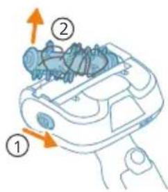 Diagram of a device with labeled parts and directional arrows indicating movement or force.