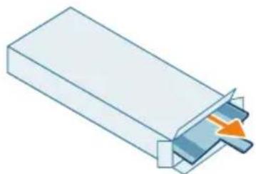 Isometric illustration of a rectangular block with a blue internal component and an orange arrow pointing to it (no text or symbols)