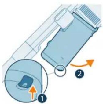 Diagram showing a device with labeled parts and directional arrows, likely illustrating a mechanical or fluid system concept.