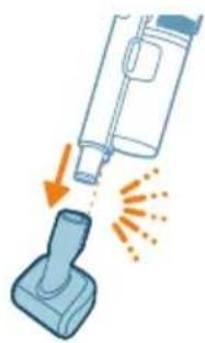 Illustration of a vacuum cleaner emitting exhaust smoke from a blue base (no text or symbols)
