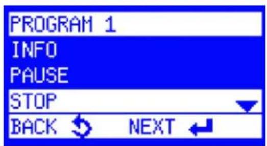 PROGRAM 1 INFO PAUSE STOP BACK NEXT