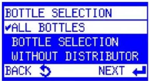 BOTTLE SELECTION ✓ALL BOTTLES BOTTLE SELECTION WITHOUT DISTRIBUTOR BACK ← NEXT ←
