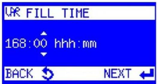 VR FILL TIME 168:00 hhh:mm BACK NEXT ←