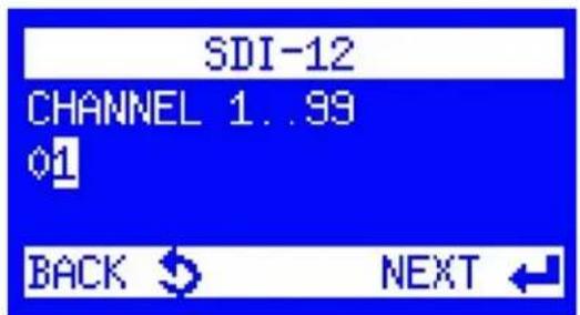 SDI-12 CHANNEL 1..99 01 BACK ↕ NEXT ←