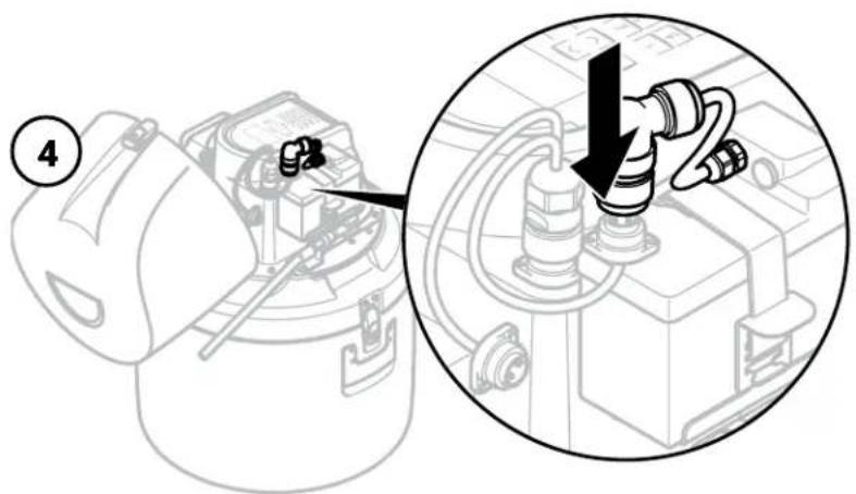 Technical diagram showing a mechanical assembly with labeled component 4 and a magnified inset highlighting a disassembled component.