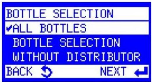 BOTTLE SELECTION ✓ALL BOTTLES BOTTLE SELECTION WITHOUT DISTRIBUTOR BACK ↕ NEXT ←
