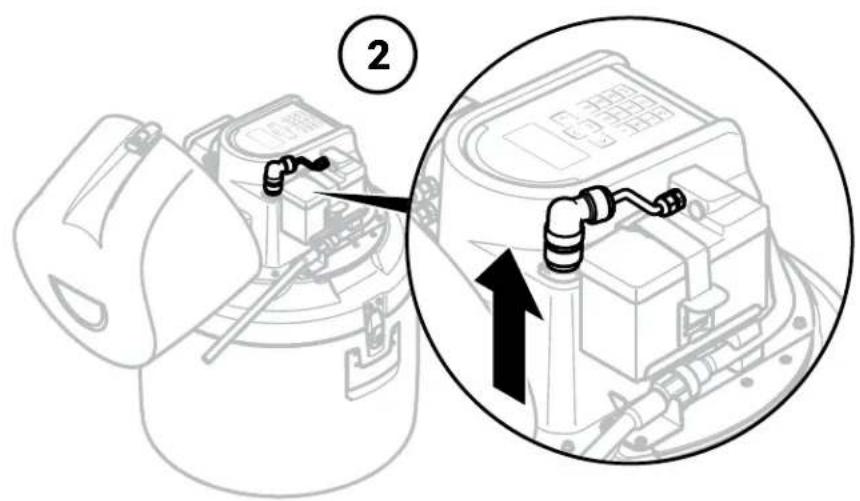 Diagram showing a device with labeled parts and an inset close-up of its internal structure, marked with number 2.