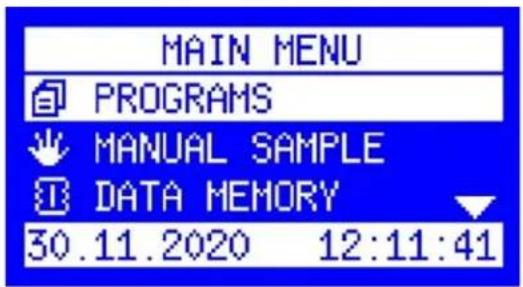 MAIN MENU PROGRAMS ↓ MANUAL SAMPLE ↓ DATA MEMORY 30.11.2020 12:11:41