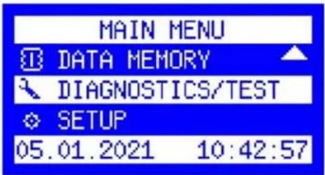 MAIN MENU DATA MEMORY DIAGNOSTICS/TEST SETUP 05.01.2021 10:42:57