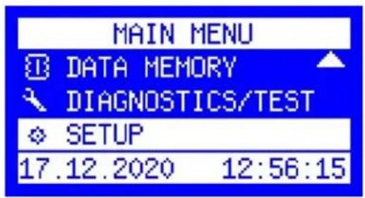 MAIN MENU DATA MEMORY DIAGNOSTICS/TEST SETUP 17.12.2020 12:56:15