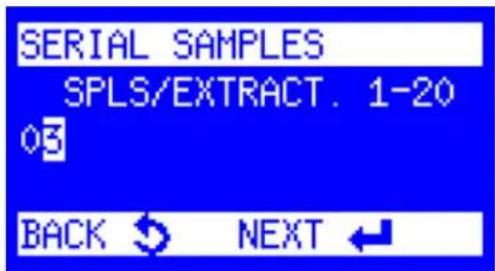 SERIAL SAMPLES SPLS/EXTRACT. 1-20 03 BACK ↕ NEXT ←