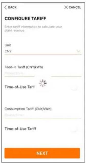 CONFIGURE TARIFF Enter tariff information to calculate your plant revenue Unit CNY Feed-in Tariff (CNY/kWh) Preluding EBIT Time-of-Use Tariff Consumption Tariff (CNY/kWh) Preluding EBIT Time-of-Use Tariff NEXT