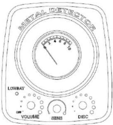 METAL DETECTOR LOWBAT OFF VOLUME SENS DISC