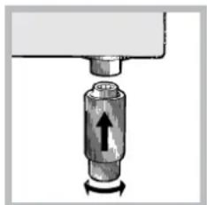 Mechanical component diagram showing a cylindrical assembly with a directional arrow indicating motion (no text or symbols).