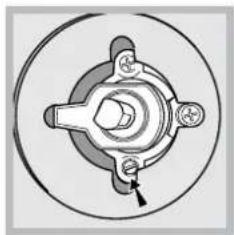 Mechanical component diagram showing a central hub with four surrounding ports and a small arrow pointing to a specific part (no text or symbols present).