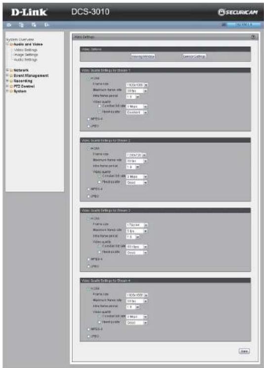 D-Link DCS-3010 SECURICAM System Details Audio and Video Video Settings Image Settings Audio Settings Network Event Management Recording PTZ Control System Audio Settings Audio Options Audio Setting Sensor Settings Audio Quality Settings for Features 1 in 24h Frame size: 120x/200 px Maximum frame si…
